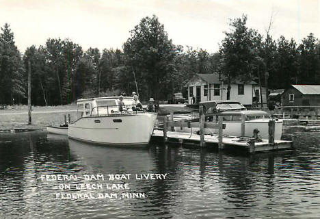 Federal Dam Boat Livery on Leech Lake, Federal Dam Minnesota, 1950's