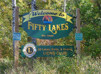 Welcome sign, Fifty Lakes Minnesota