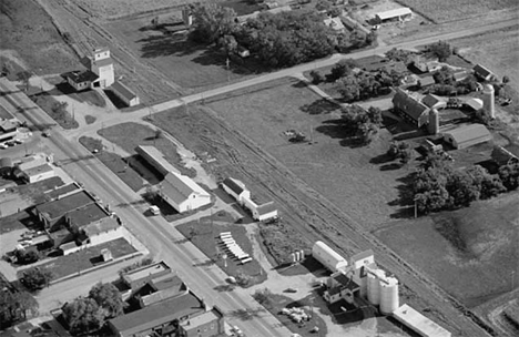 Aerial view, Elevator and surrounding area, Ghent Minnesota, 1969