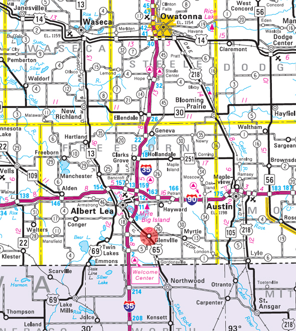 Minnesota State Highway Map of the Glenville Minnesota area