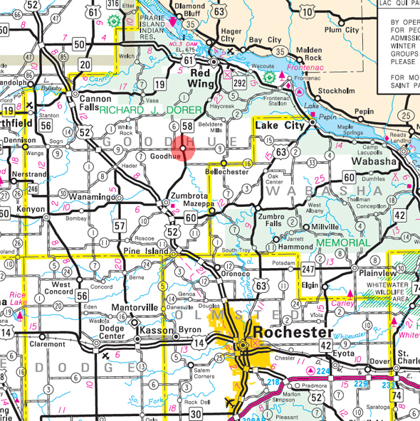 Minnesota State Highway Map of the Goodhue Minnesota area 