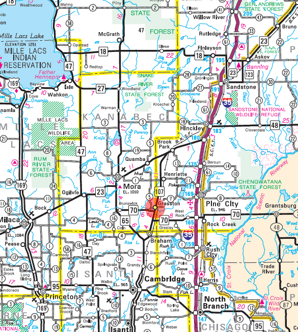 Minnesota State Highway Map of the Grasston Minnesota area