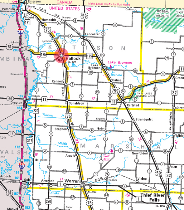 Minnesota State Highway Map of the Hallock Minnesota area 