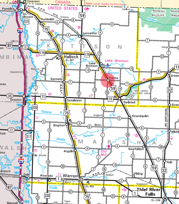 Minnesota State Highway Map of the Halma Minnesota area 