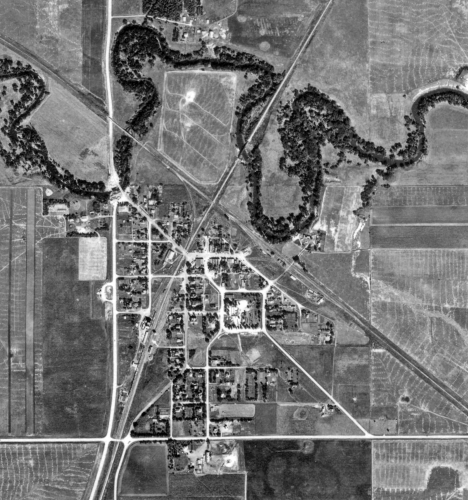 Aerial view, Hanley Falls Minnesota, 1938