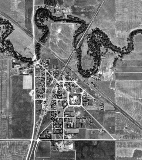 Aerial view, Hanley Falls Minnesota, 1958