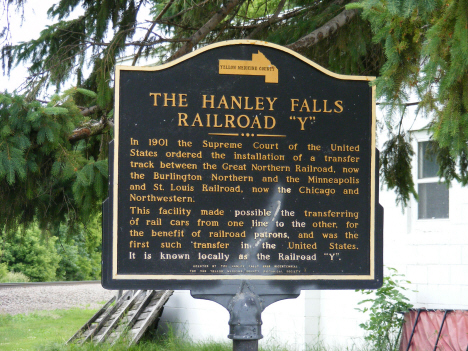 Historical marker at the site of the railroad wye, Hanley Falls Minnesota, 2011