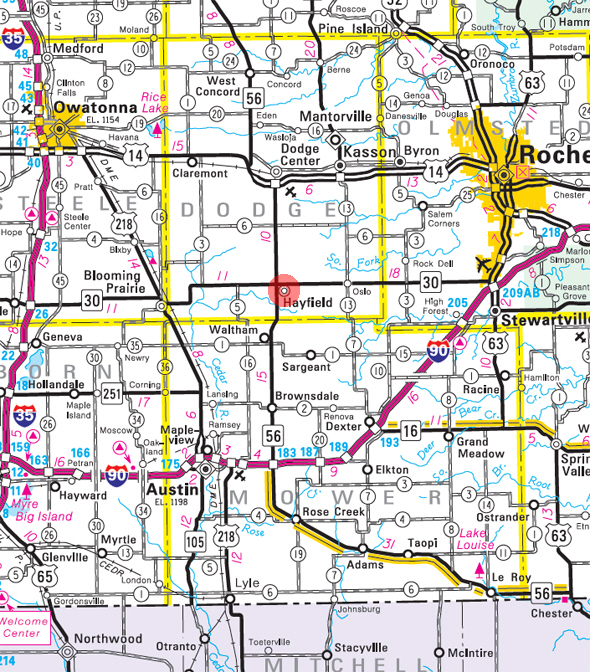 Minnesota State Highway Map of the Hayfield Minnesota area