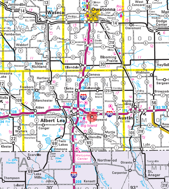Minnesota State Highway Map of the Hayward Minnesota area
