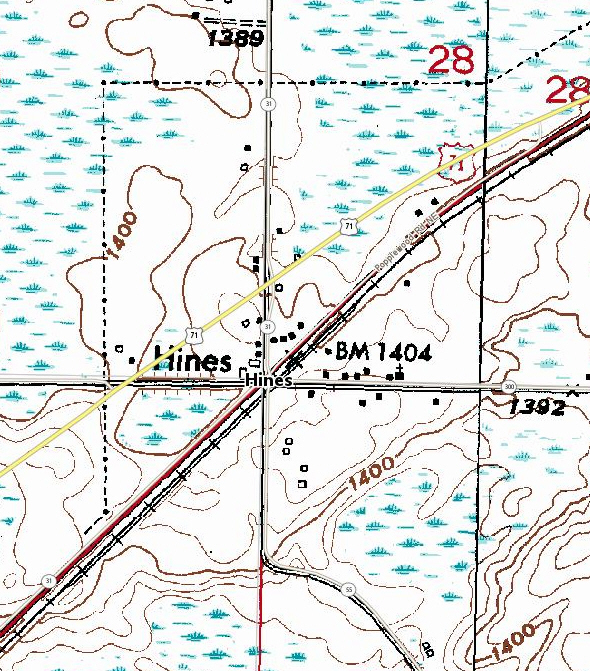 Topographic map of the Hines Minnesota area