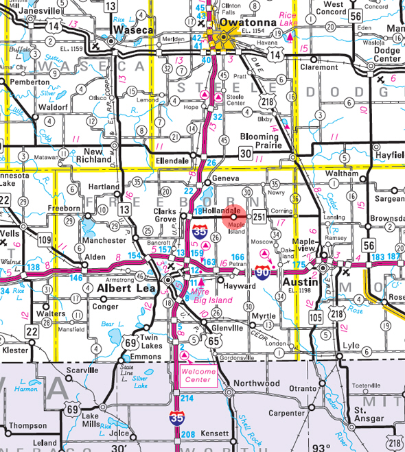 Minnesota State Highway Map of the Minnesota State Highway Map of the Hollandale Minnesota area Minnesota area