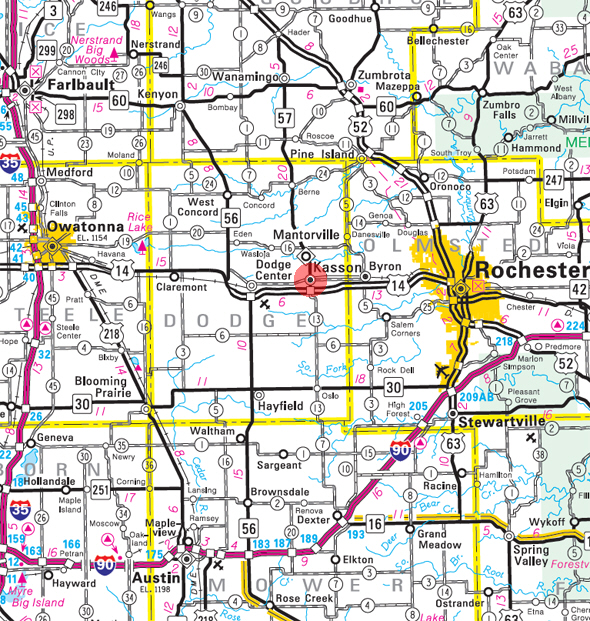 Minnesota State Highway Map of the Kasson Minnesota area