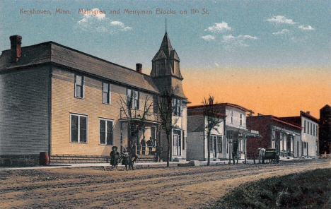 Malingren and Merryman blocks on 11th Street, Kerkhoven Minnesota, 1910