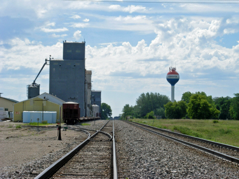 Railroad tracks and grain elevator, Kerkhoven Minnesota, 2014