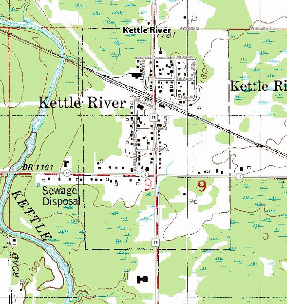 Topographic map of the Kettle River Minnesota area