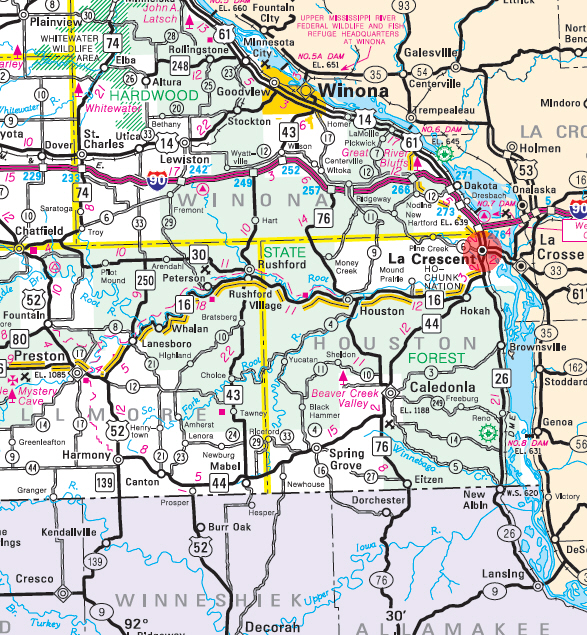 Minnesota State Highway Map of the La Crescent Minnesota area 