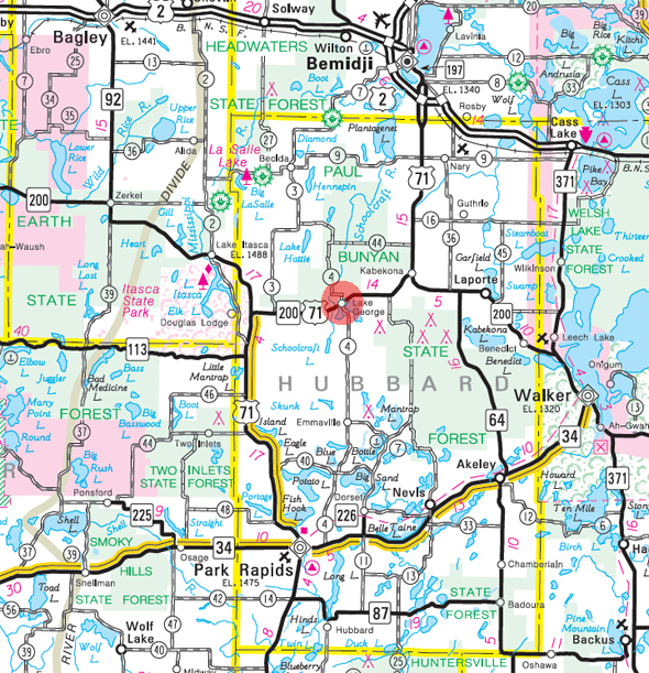 Minnesota State Highway Map of the Lake George Minnesota area