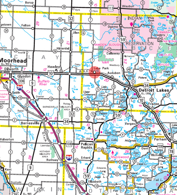 Minnesota State Highway Map of the Lake Park Minnesota area 