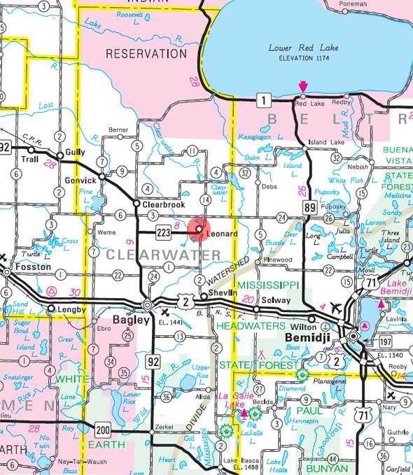 Minnesota State Highway Map of the Leonard Minnesota area