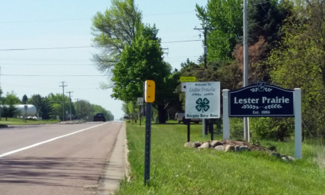 Welcome sign, Lester Prairie Minnesota, 2017