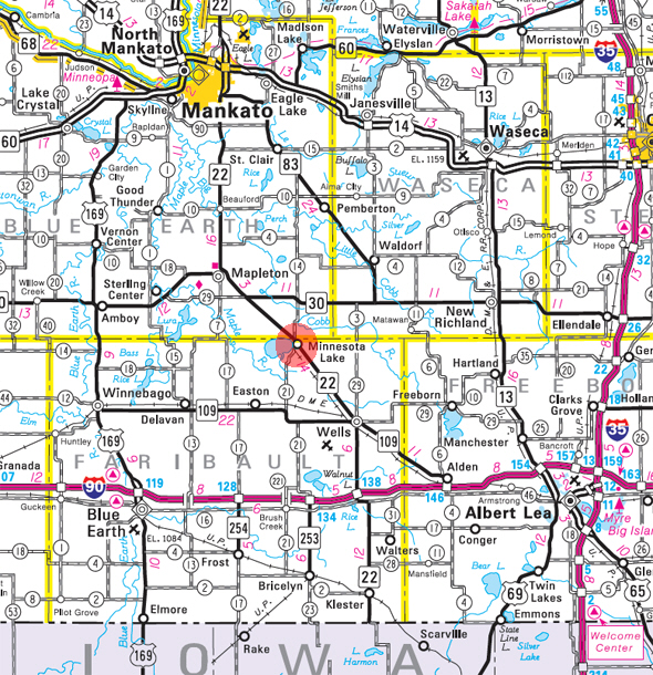 Minnesota State Highway Map of the Minnesota Lake Minnesota area 