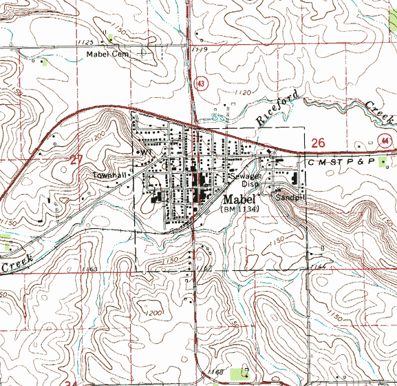 Topographic map of the Mabel Minnesota area