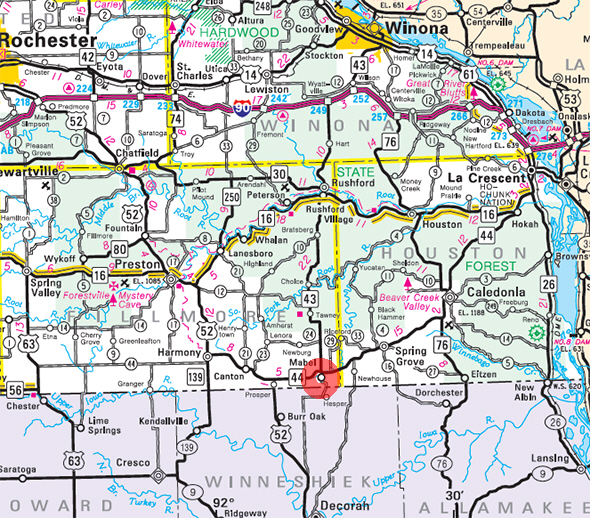 Minnesota State Highway Map of the Mabel Minnesota area 