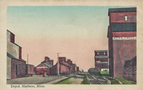 Depot and Elevators, Madison Minnesota, 1910's