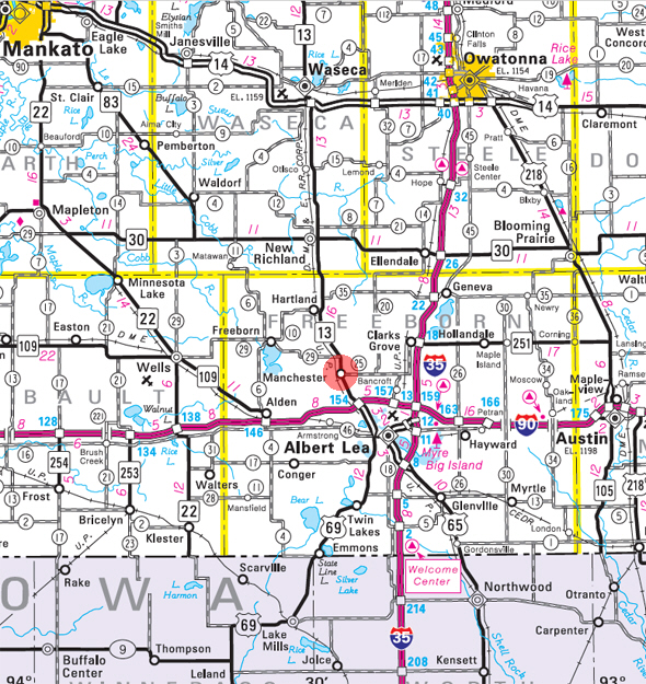 Minnesota State Highway Map of the Manchester Minnesota area