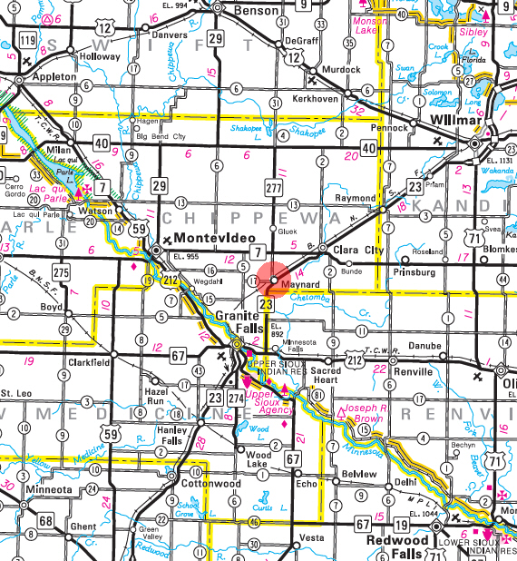 Minnesota State Highway Map of the Maynard Minnesota area 