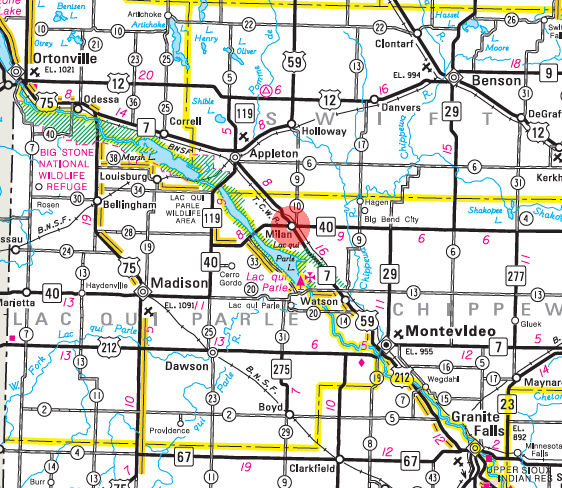 Minnesota State Highway Map of the Milan Minnesota area 