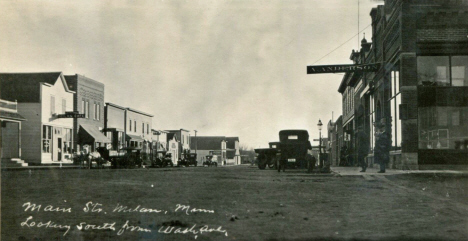 Main Street looking south from Washington, Milan Minnesota, 1920's