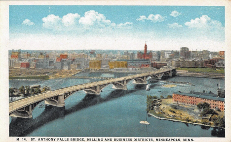 St. Anthony Falls Bridge, Milling and Business Districts, Minneapolis Minnesota, 1920's