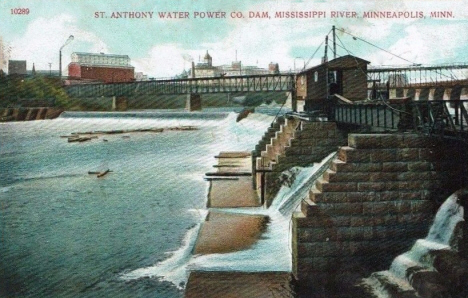 St. Anthony Water Power Company Dam, Mississippi River, Minneapolis Minnesota, 1910