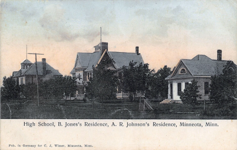 High School, B. Jone's Residence, A.R. Johnson's Residence, Minneota Minnesota, 1909