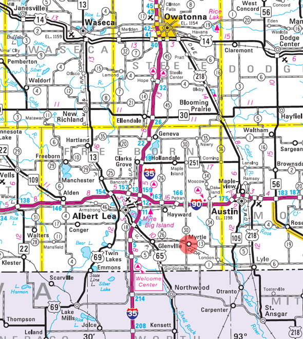 Minnesota State Highway Map of the Myrtle Minnesota area