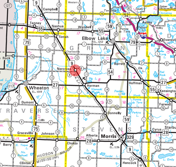 Minnesota State Highway Map of the Norcross Minnesota area 