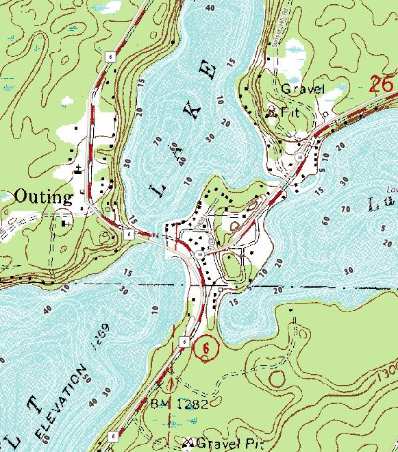 Topographic map of the Outing Minnesota area