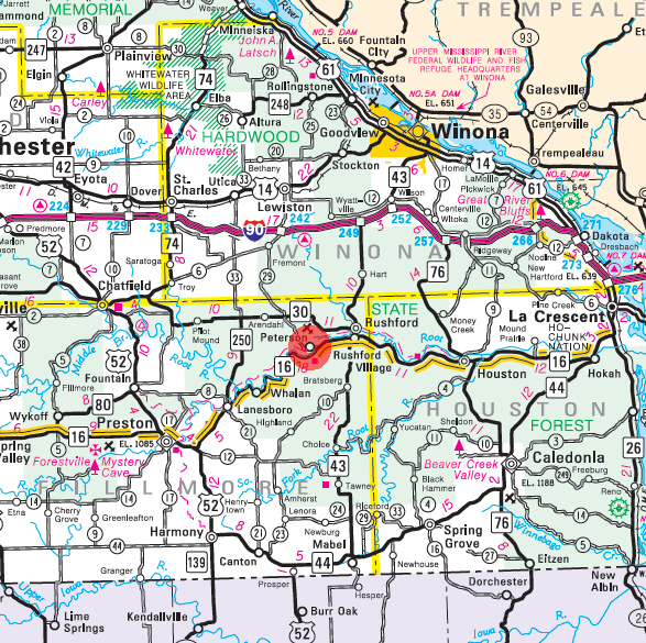 Minnesota State Highway Map of the Peterson Minnesota area 