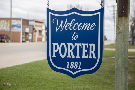 Welcome sign, Porter Minnesota, 2017