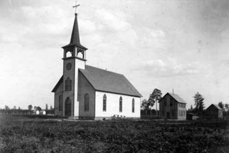 Roman Catholic Church and part of school, Red Lake Minnesota, 1900
