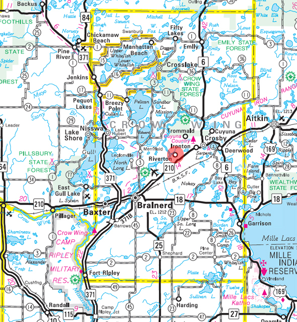 Minnesota State Highway Map of the Riverton Minnesota area