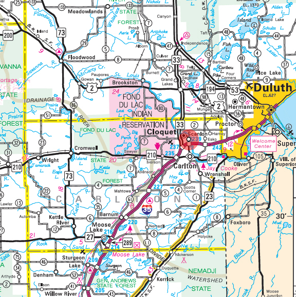 Minnesota State Highway Map of the Scanlon Minnesota area 