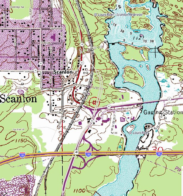 Topographic map of the Scanlon Minnesota area