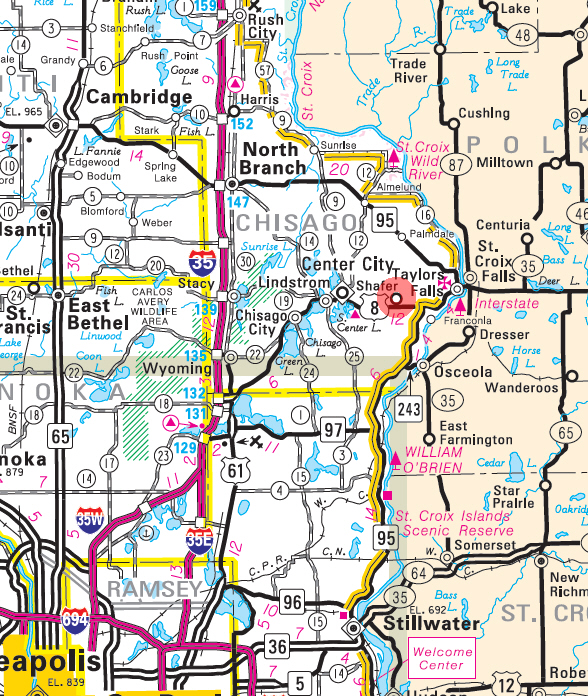 Minnesota State Highway Map of the Shafer Minnesota area 