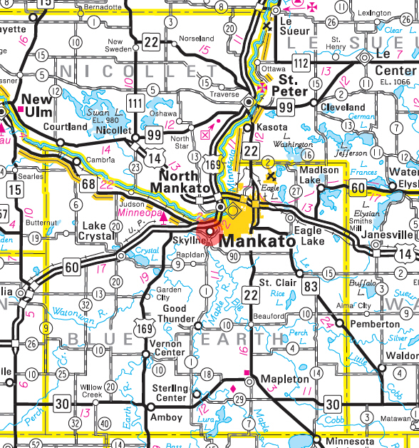 Minnesota State Highway Map of the Skyline Minnesota area 