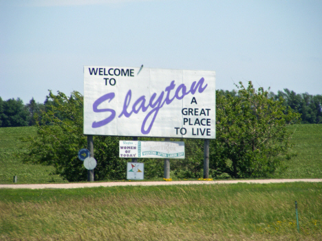 Welcome sign, Slayton Minnesota, 2014