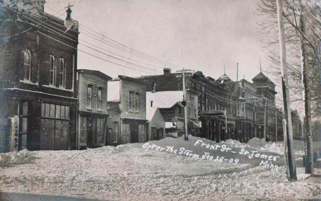 Fronnt Street after a winter storm, St. James Minnesota, 1909