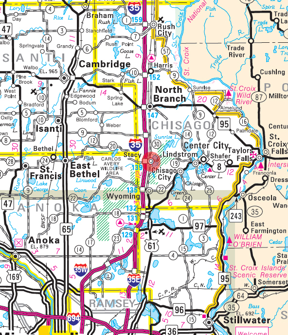Minnesota State Highway Map of the Stacy Minnesota area 