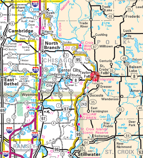 Minnesota State Highway Map of the Taylors Falls Minnesota area 